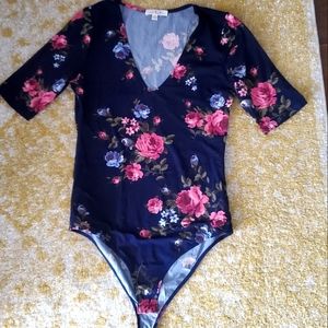 Like New Navy Floral Bodysuit Size Medium